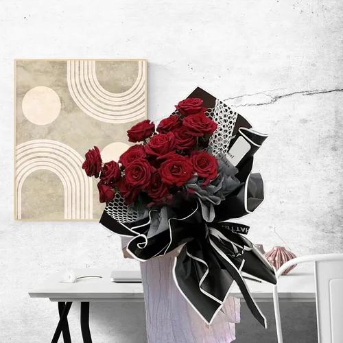 Miniatura 5 de Gloreyan 20 hojas de papel de regalo de flores, suministros de envoltura de ramo de floristería negro impermeable con borde blanco para embalaje