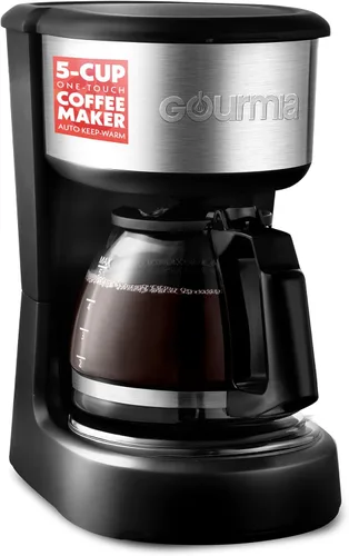 Gourmia - Cafetera de 5 tazas con un solo toque, pausa y sirve, mantiene el calor automático, ventana de agua de fácil visión, compacta, detalles de
