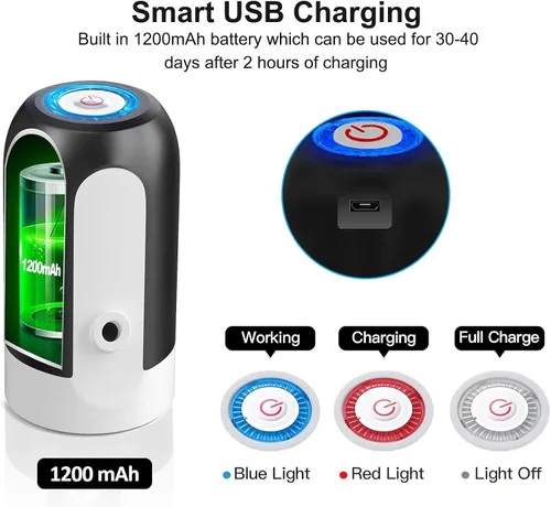 Miniatura 5 de Dispensador de botellas de agua de 5 galones, bomba de botella de agua de carga USB, dispensador de agua portátil para beber eléctrico para 2-5
