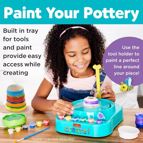 Miniatura 4 de Faber-Castell Pottery Studio - Kit completo de rueda de cerámica y pintura para principiantes, 3 libras de arcilla para esculpir y herramientas
