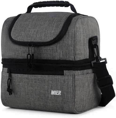 Miniatura 20 de MIER Lonchera con 2 compartimentos para hombres y mujeres, a prueba de fugas, aislada, para el trabajo, azul esteel, mediana azul (Bluesteel)
