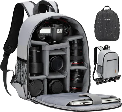 Miniatura 12 de TARION Mochila para cámara pequeña – Estuche profesional para fotografía DSLR con compartimento para laptop de 13 pulgadas y cubierta impermeable