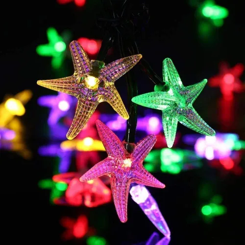 Miniatura 16 de Luces solares de estrella de mar, impermeables, de 15.7 pies, 20 luces LED de noche con estrellas de mar y océano, mar, mundo, luces de noche