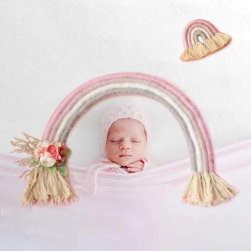 Miniatura 4 de Accesorio de fotografía para bebé recién nacido, decoración para colgar en la pared, decoración bohemia macramé arco iris para colgar en la pared