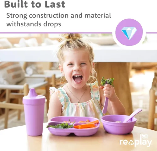 Miniatura 5 de Re-Play Platos para niños pequeños con divisores, 3 compartimentos de pared profunda, platos divididos para niños con 3 tapas, aptos