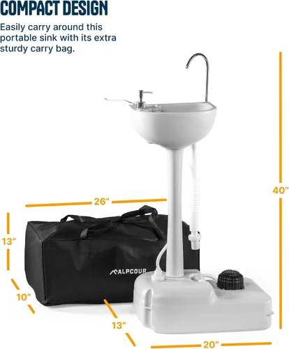 Miniatura 6 de Alpcour Fregadero portátil para acampar – Estación de higiene de viaje para interiores y exteriores con lavabo, grifo para correr, dispensador