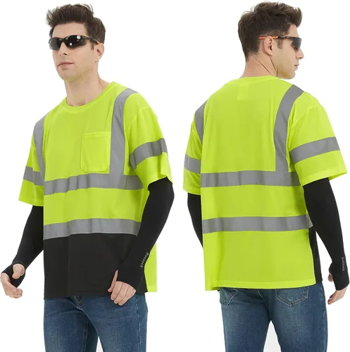 Miniatura 4 de ProtectX Camiseta de seguridad reflectante de manga corta de alta visibilidad, camisas de alta visibilidad transpirables resistentes para hombres