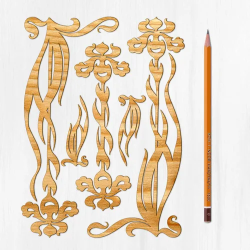 Ajoure - Aglomerado de madera con corte láser, adornos grandes, diseño de flores de lirio, borde de esquina, chapa vintage, artesanía de madera