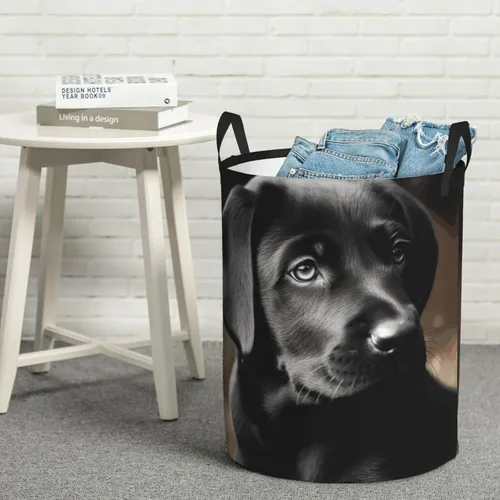 Miniatura 8 de Black Labrador Puppy print Circular Hamper Waterproof Storage Bin Organizer Basket Laundry Hamper With Handles For Clothes Toys Small