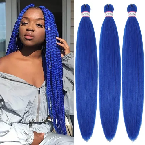 Miniatura 12 de Col bling Cabello trenzado preestirado de 28 pulgadas, 3 paquetes de extensiones de cabello largo para mujer, trenzas de caja, cabello preestirado