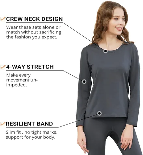 Miniatura 2 de HEROBIKER - Conjunto de ropa interior térmica para mujer, ultra suave, parte superior e inferior, capa de base larga, con forro polar