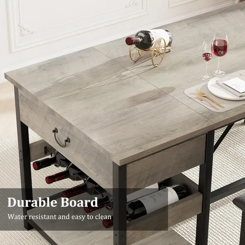 Miniatura 3 de GarveeHome Juego de mesa de comedor para 4, juego de mesa de comedor de cocina con bancos tapizados, mesa de comedor de cocina con cajones
