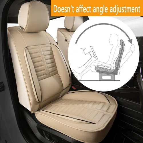 Miniatura 7 de Juego de fundas de asiento de automóvil para GMC Canyon 2015-2025, juego de fundas de asiento delantero de cuero con soporte lumbar, protector