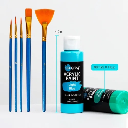 Miniatura 5 de UPGREY Juego de pintura acrílica de 50 colores, pinturas artísticas no tóxicas (2 onzas líquidas cada una) con 5 pinceles de pintura
