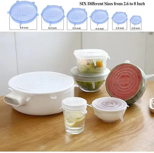 Miniatura 2 de Tapas elásticas de silicona, paquete de 12 unidades, 6 tamaños, reutilizables, sin BPA, para almacenamiento de alimentos, aptas para microondas