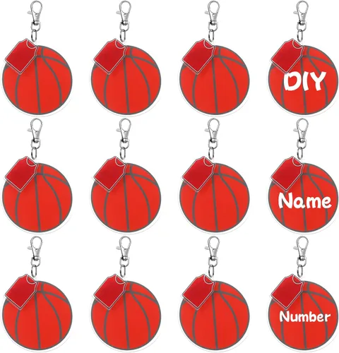 12 juegos de llaveros acrílicos de baloncesto en blanco, kit de bricolaje con tema de baloncesto a granel de 1.6 x 0.8 pulgadas, llavero acrílico