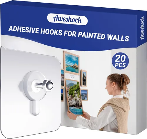 Miniatura 9 de Perchas para cuadros sin clavos, perchas de pared sin uñas, 20 unidades de ganchos de pared adhesivos para colgar con impermeable y a prueba