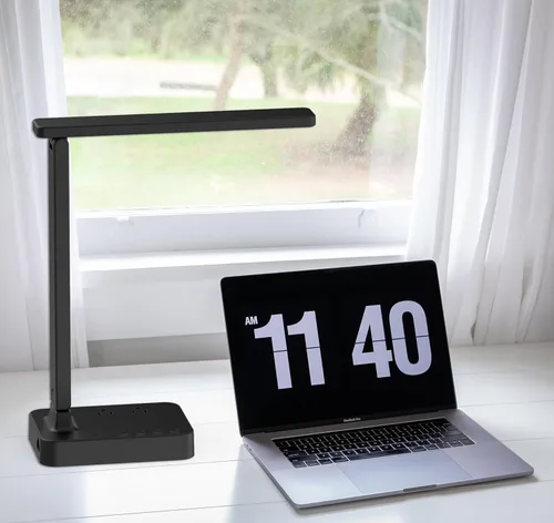 Miniatura 7 de Drevet Lámpara LED de escritorio para dormitorio universitario, luz de escritorio con 1 puerto de carga USB, 2 tomas de corriente CA, 3 modos