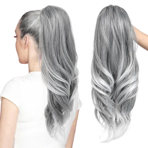 Miniatura 23 de SEIKEA Extensión de cola de caballo versátil con cordón, 26" de largo, cabello ondulado multicapa, clip para cola de caballo, extensiones de pelo