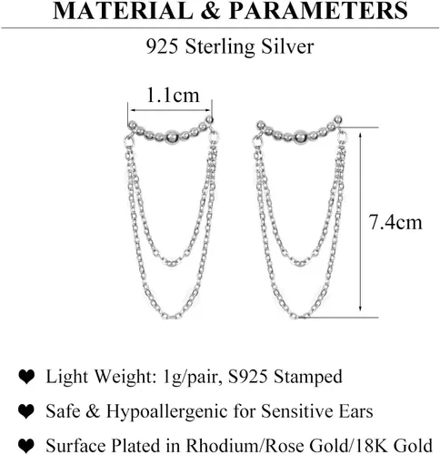Miniatura 18 de SLUYNZ Aretes colgantes de plata de ley 925 para mujer, aretes colgantes de borla, bolas pequeñas
