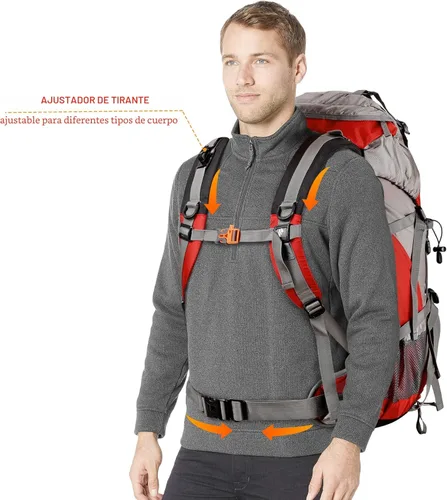 Miniatura 4 de Mochila Loowoko de 50 l para senderismo, impermeable, con cubierta para la lluvia, mochila esencial para acampar, mochila ligera de 45 + 5 litros