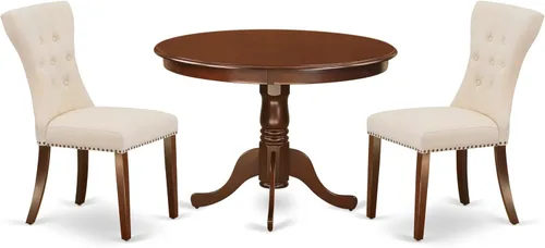 Miniatura 14 de East West Furniture HLGA3-LWH-35 - Juego de mesa de comedor de 3 piezas contiene una mesa de cocina redonda con pedestal y 2 sillas de comedor