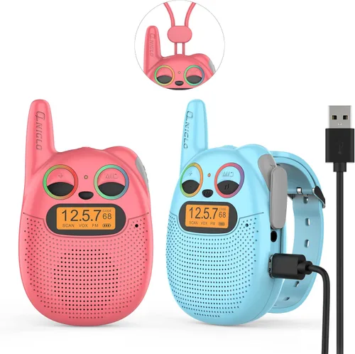 Miniatura 16 de Qniglo Walkie Talkies para niños recargables, paquete de 2, regalos de Navidad y cumpleaños, juguetes para niños y niñas de 3 a 12 años, walkie Azul