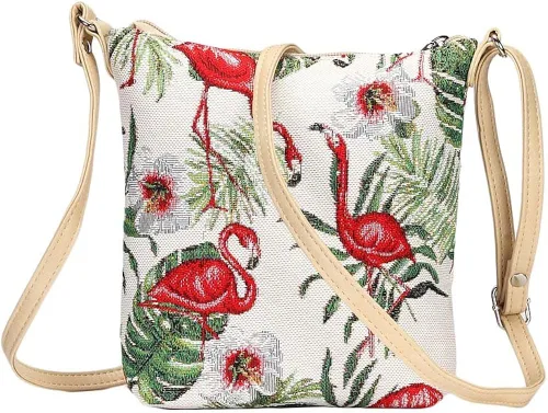 Miniatura 2 de Signare Tapiz pequeño bandolera para mujer con diseño de flamenco rosa y verde (Flang), Flamenco