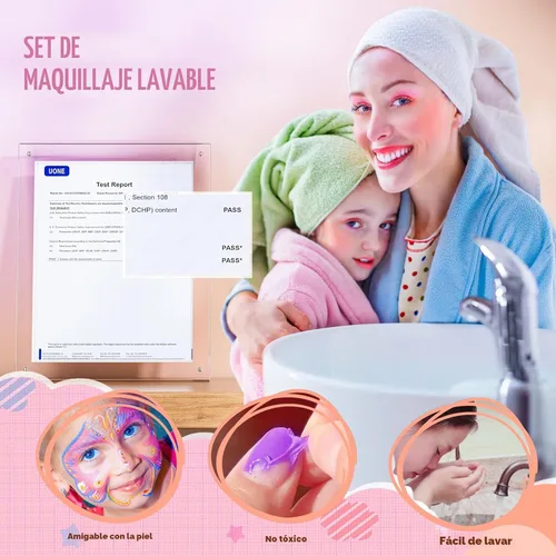 Miniatura 7 de Beayuck Kit de Maquillaje para Niñas - Kit de Juguetes de Maquillaje para Niñas, Conjunto de Cosméticos Reales Lavables con Estuche