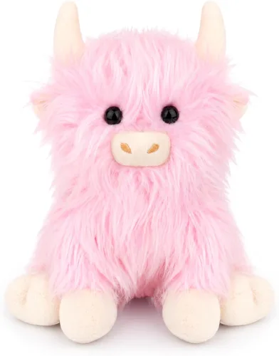 Miniatura 7 de Highland Cow - Animal de peluche esponjoso de 8 pulgadas con pelo elegante, juguete suave de peluche Kawaii abrazable de vaca para niños, niños