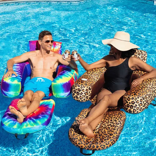Miniatura 3 de Freetime Fun Tumbona inflable para piscina, piscina, lago, río, silla flotante de tela resistente, silla convertible 2 en 1, leopardo, camuflaje