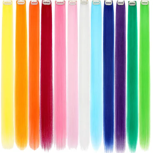 Miniatura 3 de Extensiones de cabello sintético lacio y sintético con clip de 24 pulgadas, para mujeres y niñas, regalo para fiestas, cosplay, rosa