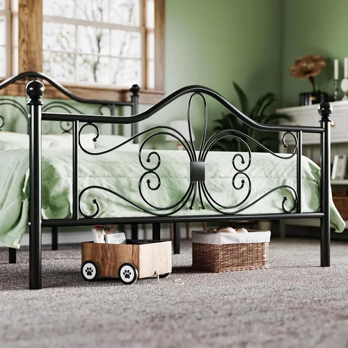 Miniatura 7 de Allewie Base de cama de tamaño matrimonial con cabecero, marco de cama de metal con cabecero y estribo de diseño de mariposa, no necesita somier