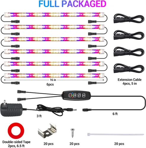 Miniatura 6 de Tiras de luces LED de cultivo para plantas de interior, 3 modos de trabajo y 10 niveles regulables, luces de plantas con temporizador de ciclo