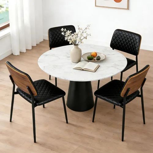 Miniatura 3 de AODAILIHB Juego de 2 sillas de cocina modernas de mediados de siglo, sillas de comedor tapizadas de piel sintética con respaldo de madera doblada