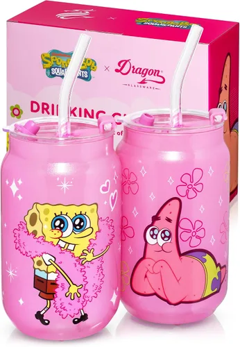 Miniatura 10 de Dragon Glassware x Barbie La Película - 16 oz Tazas de vidrio con tapas y popotes, Juego de 2 - Tazas de café helado con tapas - Vaso de vidrio