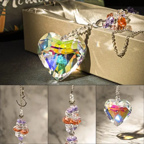 Miniatura 6 de kanpura Atrapasoles con forma de corazón de cristal Ab de 1.772 in para ventana, atrapasoles de cristal con forma de corazón, adorno colgante de Ab