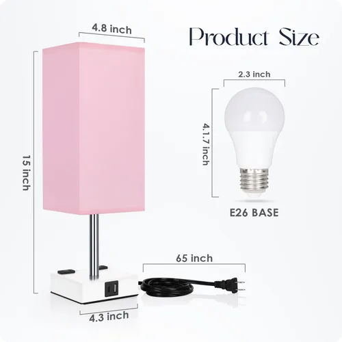 Miniatura 8 de Lámpara de mesita de noche con puertos USB - Lámpara de mesa con control táctil para dormitorio con puertos de carga USB C+A y tomas de corriente