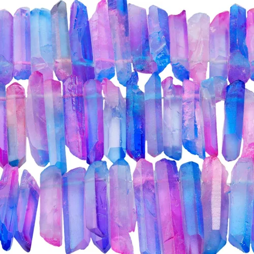 Miniatura 23 de TUMBEELLUWA Puntas de cristal de cuarzo para bisutería Cuentas de cristal de cuarzo con revestimiento de titanio pulidas o en bruto 15 pulgadas