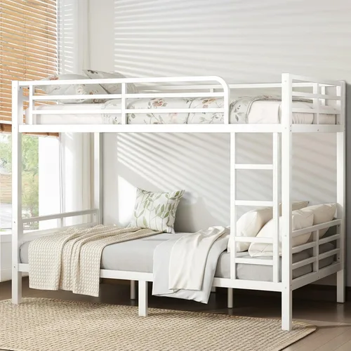 Miniatura 13 de Litera individual XL sobre Queen, cama alta de metal resistente para adultos/adolescentes, capacidad de 350/600 libras con escalera y barandilla