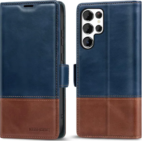 Miniatura 15 de KEZiHOME Funda para Galaxy S23 Ultra, de cuero genuino [bloqueo RFID], funda tipo cartera, ranura para tarjetas con tapa magnética y soporte