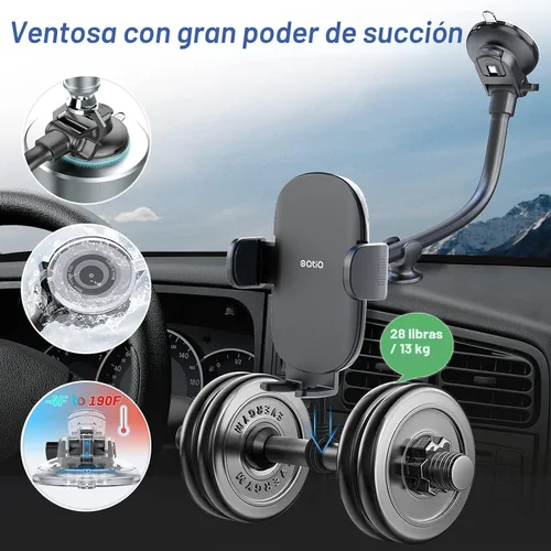 Miniatura 7 de OQTIQ Soporte para teléfono de automóvil de cuello de cisne de 13 pulgadas, soporte para parabrisas y tablero con ventosa fuerte, estabilizador