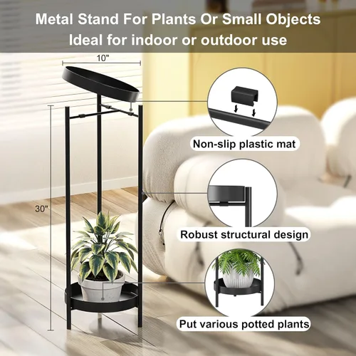 Miniatura 2 de Soporte para Plantas de 30", Soporte de Metal de 2 Niveles para Flores y Plantas con 2 Bandejas Extraíbles para Interior o Exterior, Exhibidor