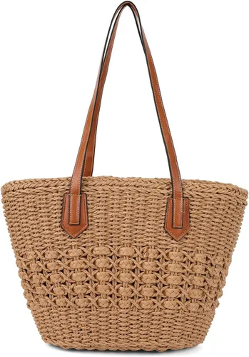 Bolso de hombro de paja para mujer, grande, tejido de ratán, bolso de viaje de verano, playa, bolso hecho a mano con asa superior