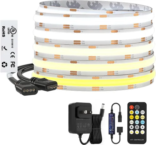Miniatura 10 de BTF-LIGHTING FCOB COB - Tira de luces LED CCT IP65, flexible, de alta densidad, 16.4 pies, 640LED/m, sintonizable, 3000K-6000K DC12V CRI 90+, cinta