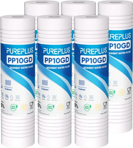 PUREPLUS Filtro de agua para el hogar de sedimentos ranurados de 10 x 2.5 pulgadas, cartucho de repuesto para prefiltro RO de 10 pulgadas y carcasa