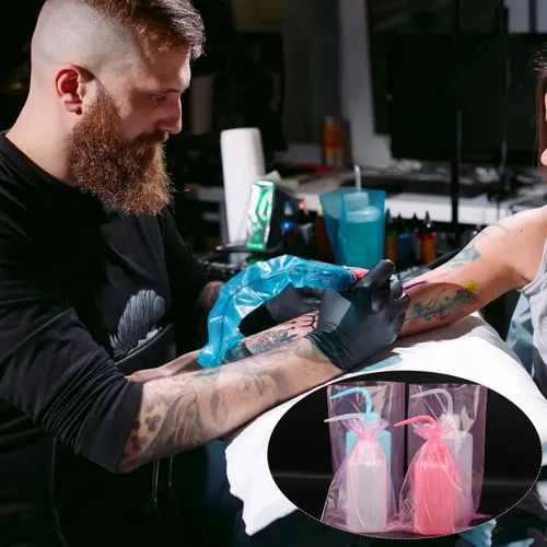Miniatura 5 de 500 bolsas rosas para botellas de lavado de tatuajes, bolsas desechables para botellas de tatuaje, fundas para bolsas de botella para apretar