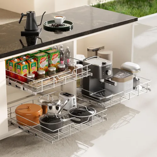 Miniatura 8 de Organizador de gabinete extraíble de 2 niveles de 18 pulgadas de ancho x 22 pulgadas de profundidad, cajones deslizantes para gabinetes de cocina, 2