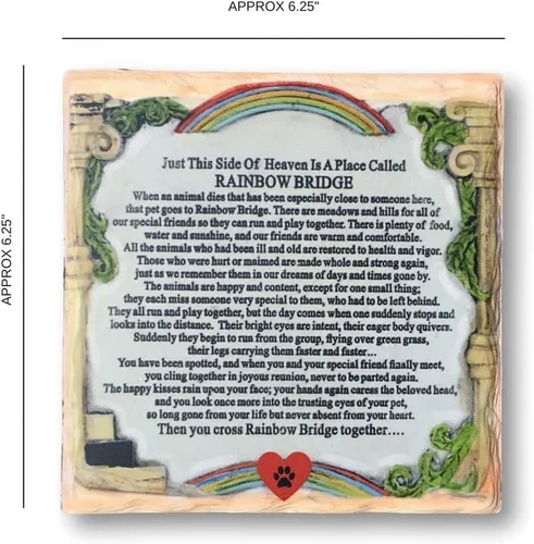 Miniatura 2 de BANBERRY DESIGNS Placa conmemorativa para mascotas – The Rainbow Bridge Story – Placa de recuerdo de escritorio para la pérdida de un perro o gato.