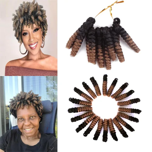 Miniatura 51 de Saniay - 3 paquetes de trenzas de ganchillo cortas trenzadas de ganchillo con espiral, rizos con espiral jamaicana, 20 mechones por paquete